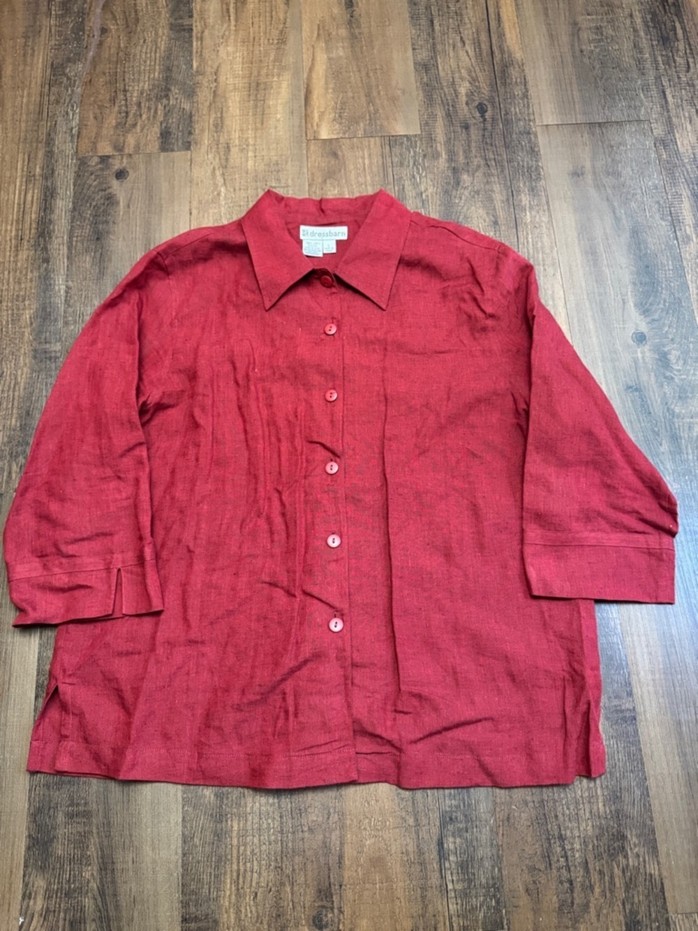 dressbarn burgundy 100% Linen-Blend Button Down Shirt